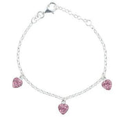 Rhodium silver bracelet w/3 hearts w/pink cz - Urma.dk