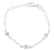 Rhodium silver bracelet w/3 hearts w/pink enamel - Urma.dk