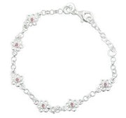 Rhodium silver bracelet w/6 flowers w/pink enamel - Urma.dk