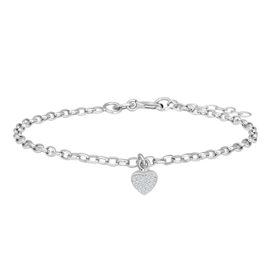 Rhodium silver bracelet w/heart and cz - Urma.dk