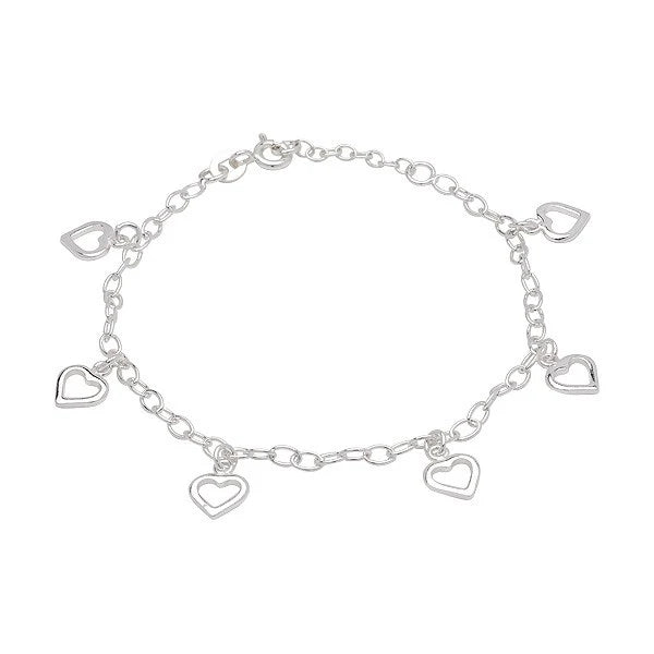 Rhodium silver bracelet w/hearts - Urma.dk