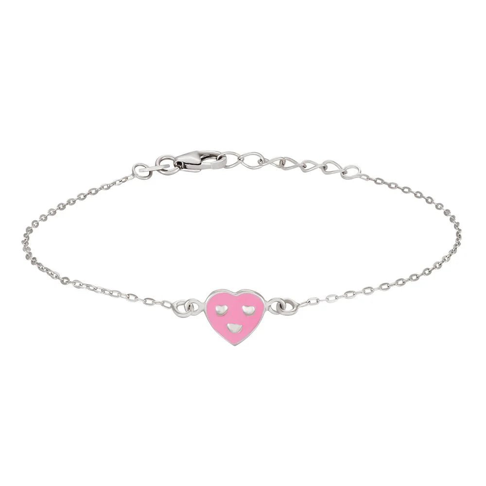 Rhodium silver bracelet with heart and enamel 8mm 15+2cm - Urma.dk