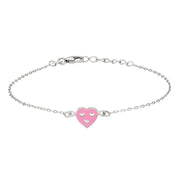 Rhodium silver bracelet with heart and enamel 8mm 15+2cm - Urma.dk