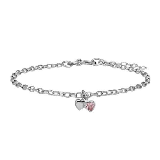 Rhodium silver children's bracelet hearts w/pink cz - Urma.dk