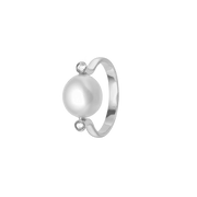 Ring, Barok perle Ø10mm, 2 CZ, sølv