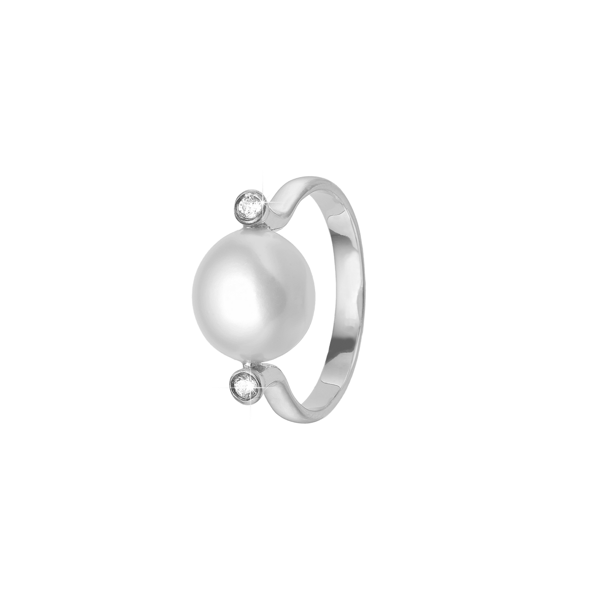 Ring, Barok perle Ø10mm, 2 CZ, sølv