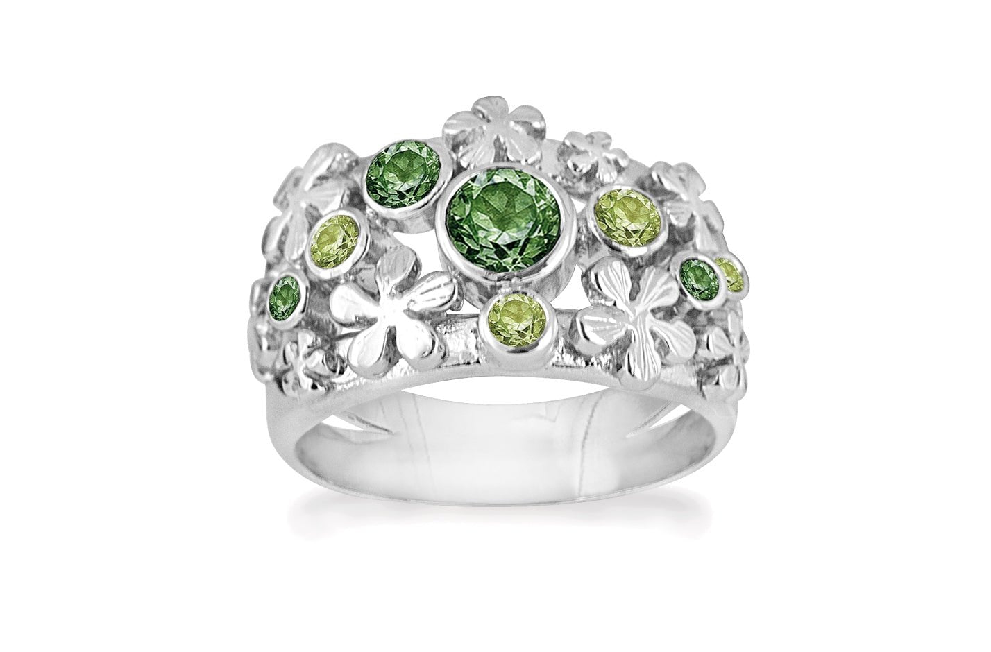 Ring forgyldt sølv med primrose med forskellige stene. - Urma.dk