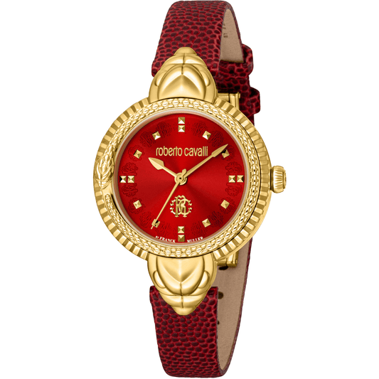 Roberto Cavalli by Franck Muller Dame Rustfrit Stål Guldfarvet/Rød Ur RV1L203L0021 - Urma.dk