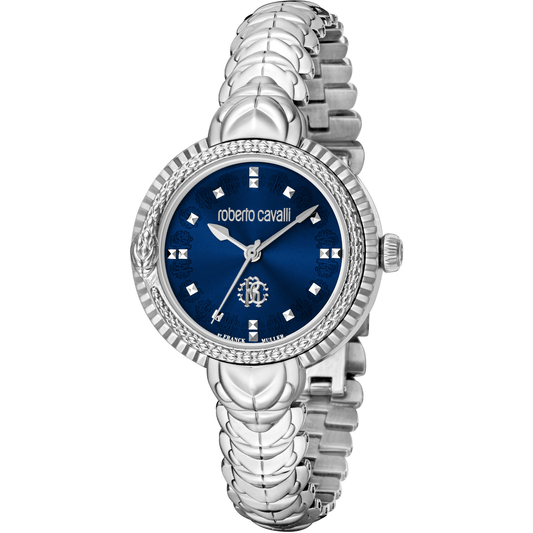 Roberto Cavalli by Franck Muller Dame Rustfrit Stål Sølvgrå/Blå Ur RV1L203M0041 - Urma.dk