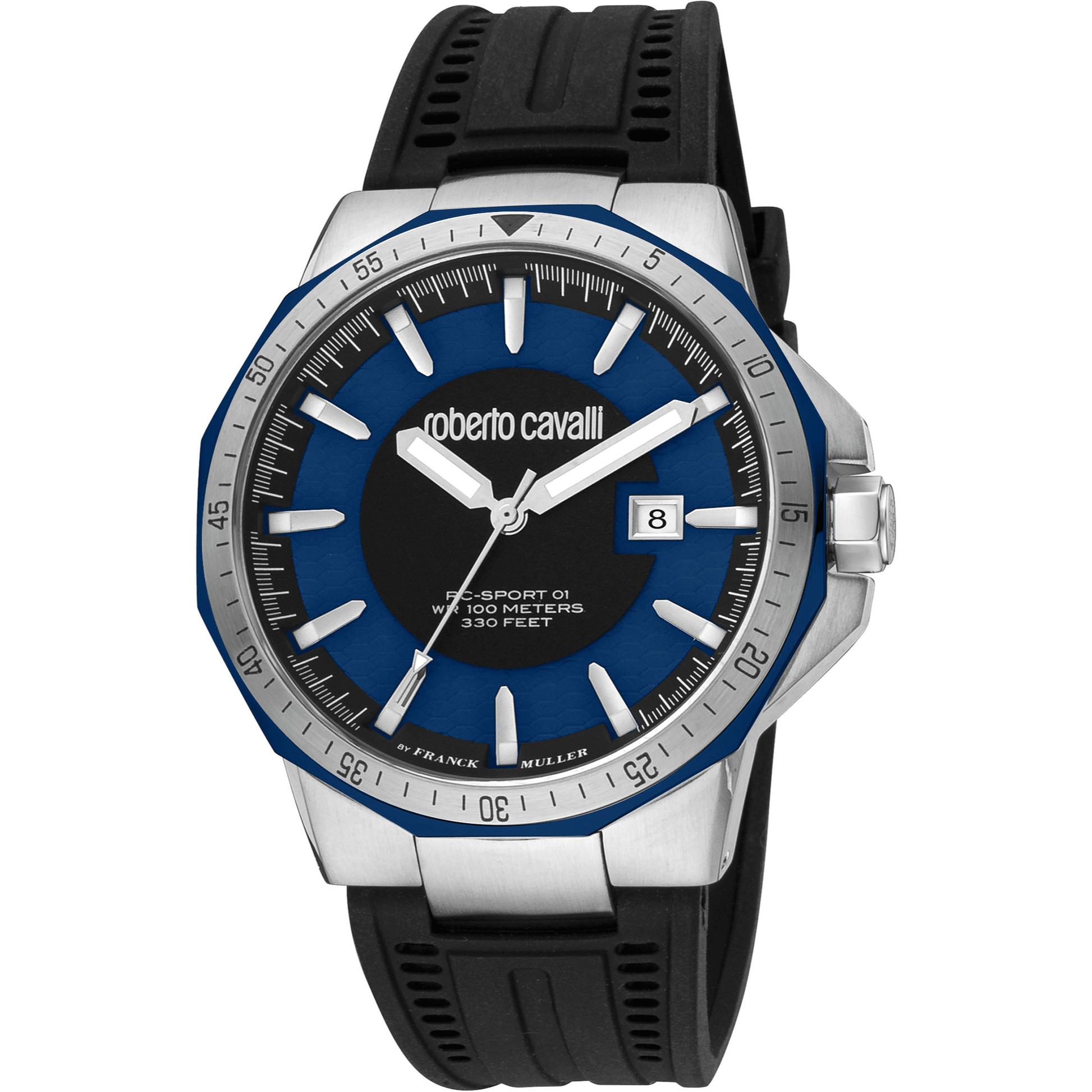 Roberto Cavalli by Franck Muller Herre Rustfrit Stål Blå/Sølvgrå Ur RV1G182P0021 - Urma.dk