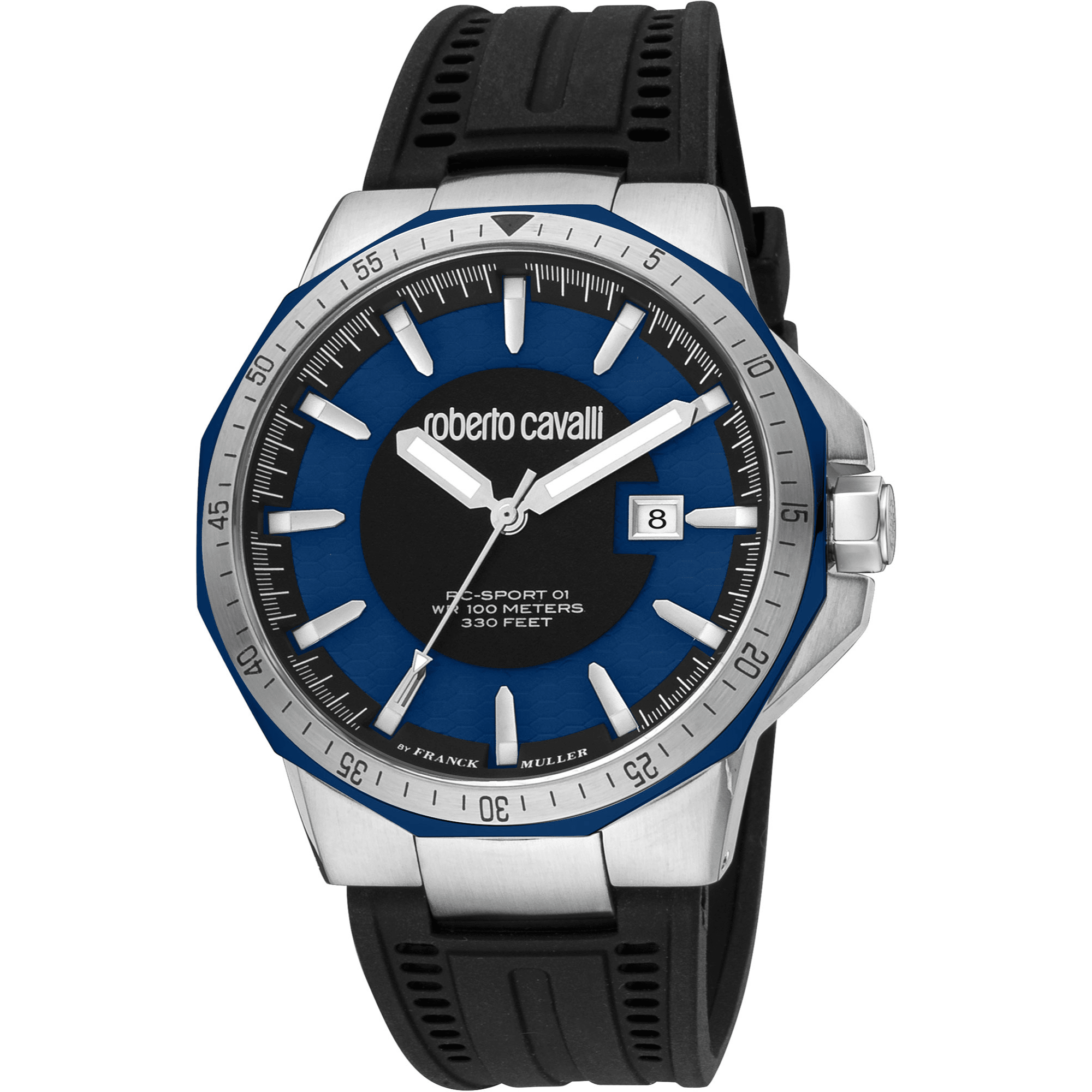 Roberto Cavalli by Franck Muller Herre Rustfrit Stål Blå/Sølvgrå Ur RV1G182P0021 - Urma.dk