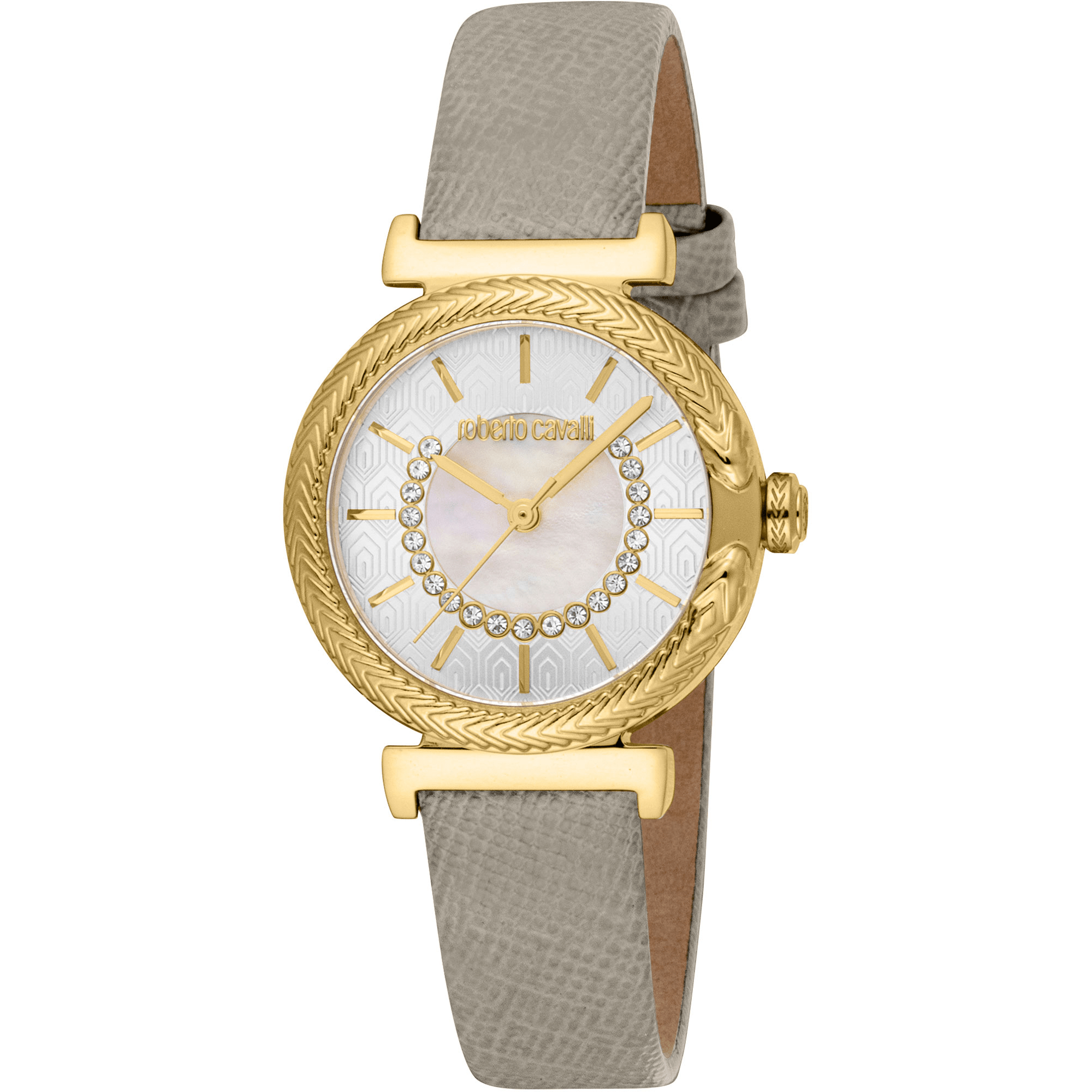 Roberto Cavalli Dame Læder Grå Guld Ur RC5L137L0025 - Urma.dk
