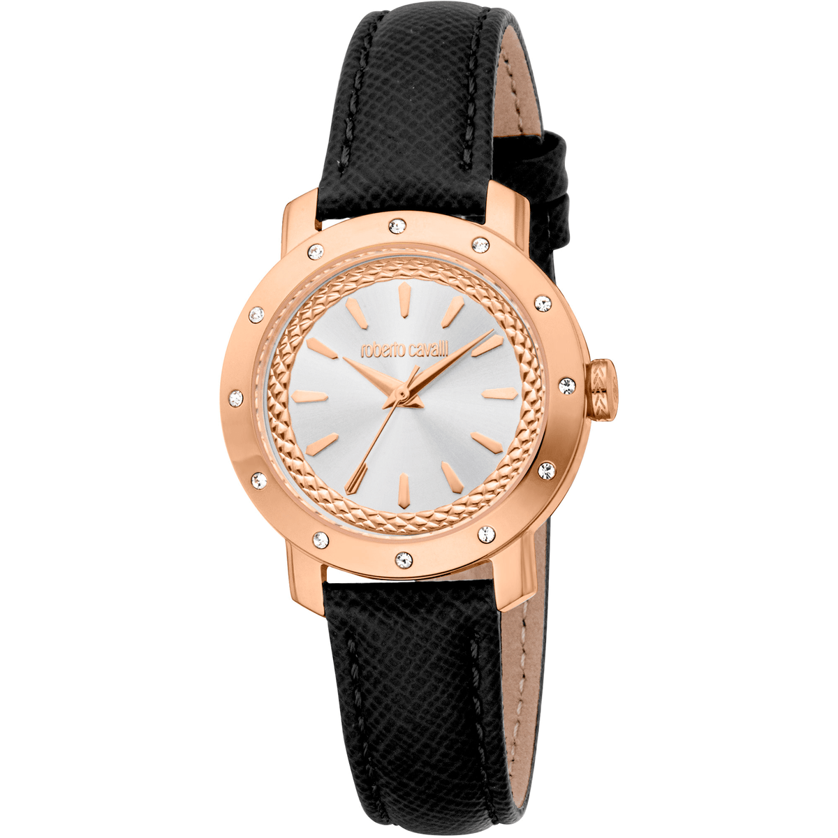 Roberto Cavalli Dame Læder Sort Ur i Rosaguld Stål RC5L125L0035 - Urma.dk