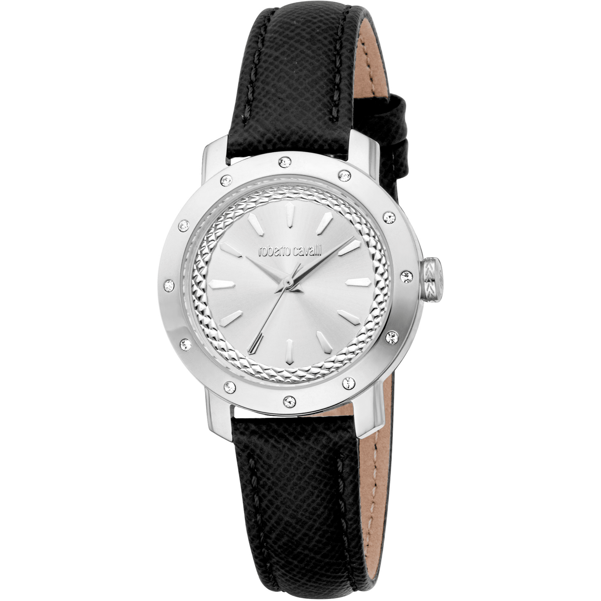 Roberto Cavalli Dame Læder Sort Ur i Sølvfarvet Stål RC5L125L0015 - Urma.dk