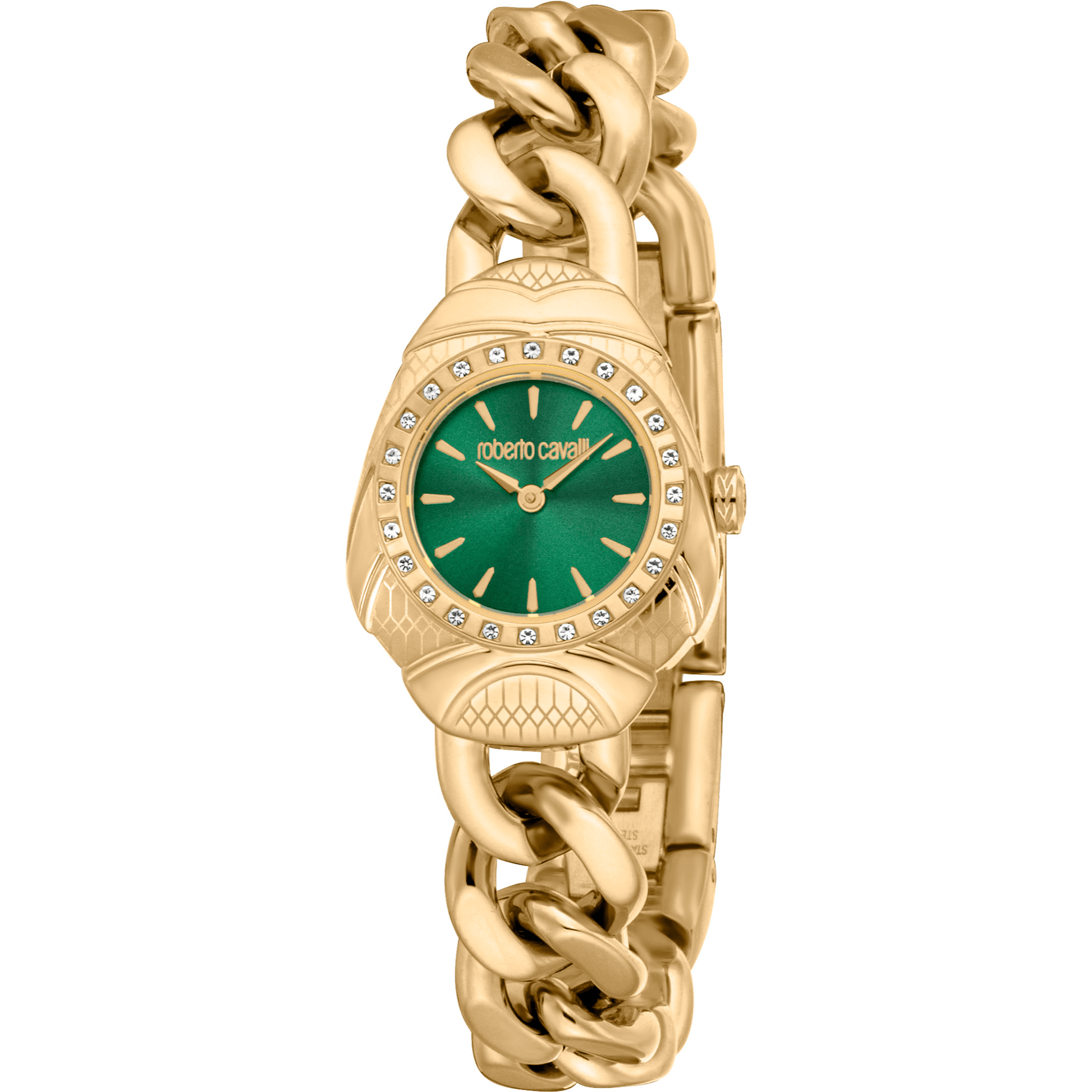 Roberto Cavalli Dame Rustfrit Stål Guld Grøn Ur RC5L093M0035 - Urma.dk