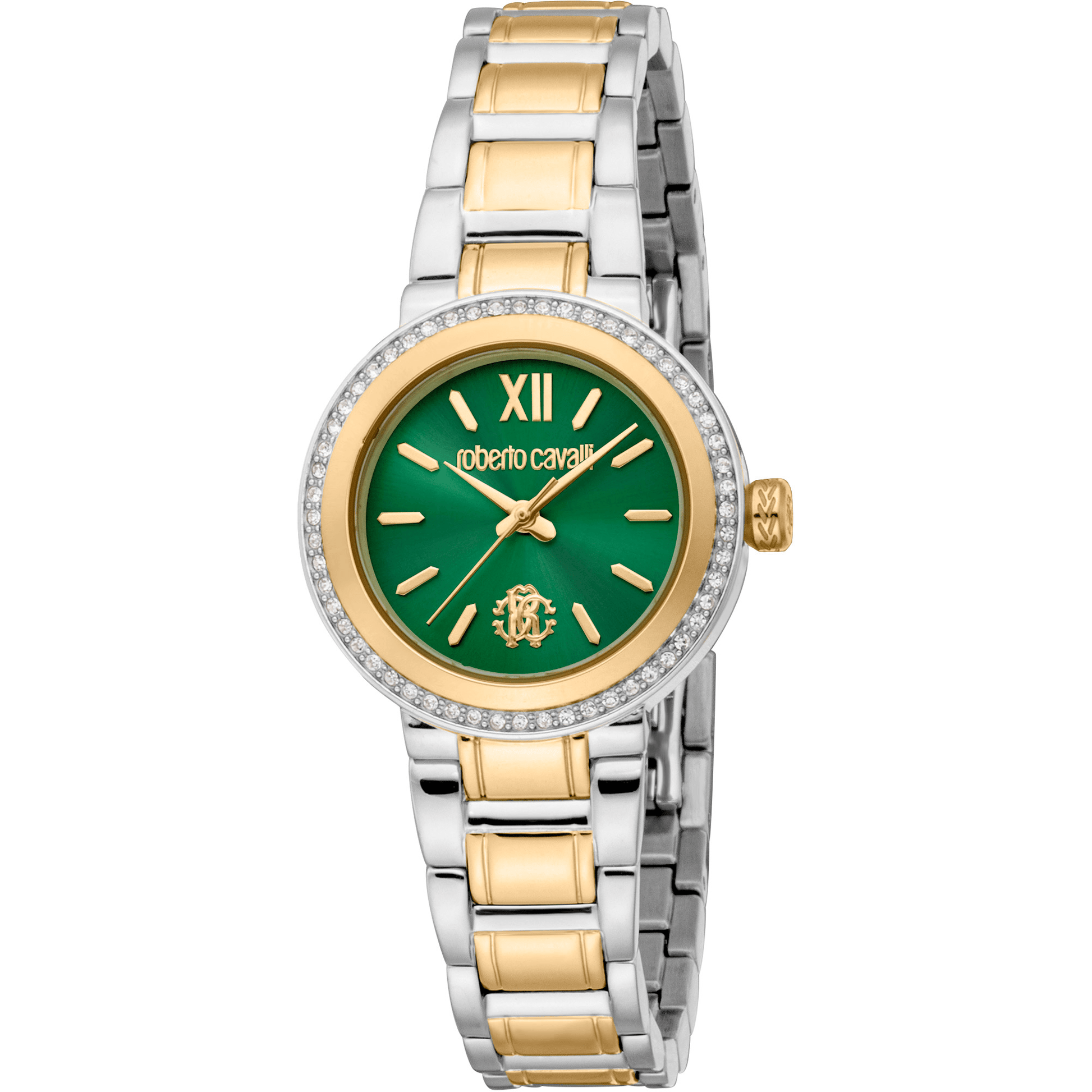 Roberto Cavalli Dame Rustfrit Stål Sølv & Guldfarvet Grøn Ur RC5L123M0095 - Urma.dk
