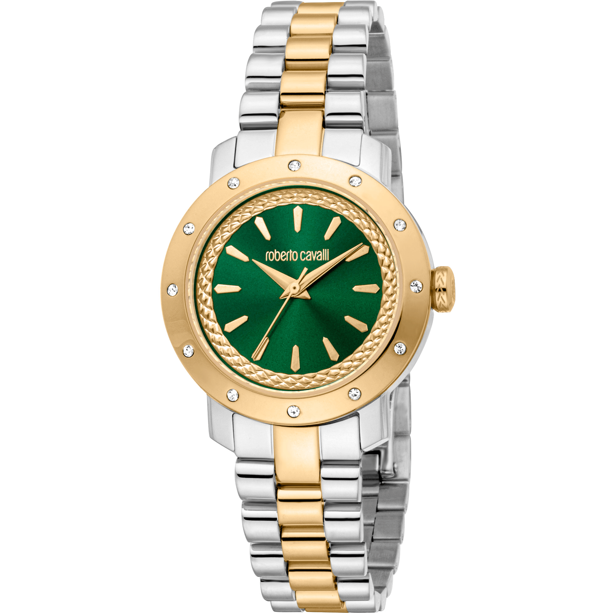 Roberto Cavalli Dame Rustfrit Stål Sølv & Guldfarvet Grøn Ur RC5L125M0075 - Urma.dk