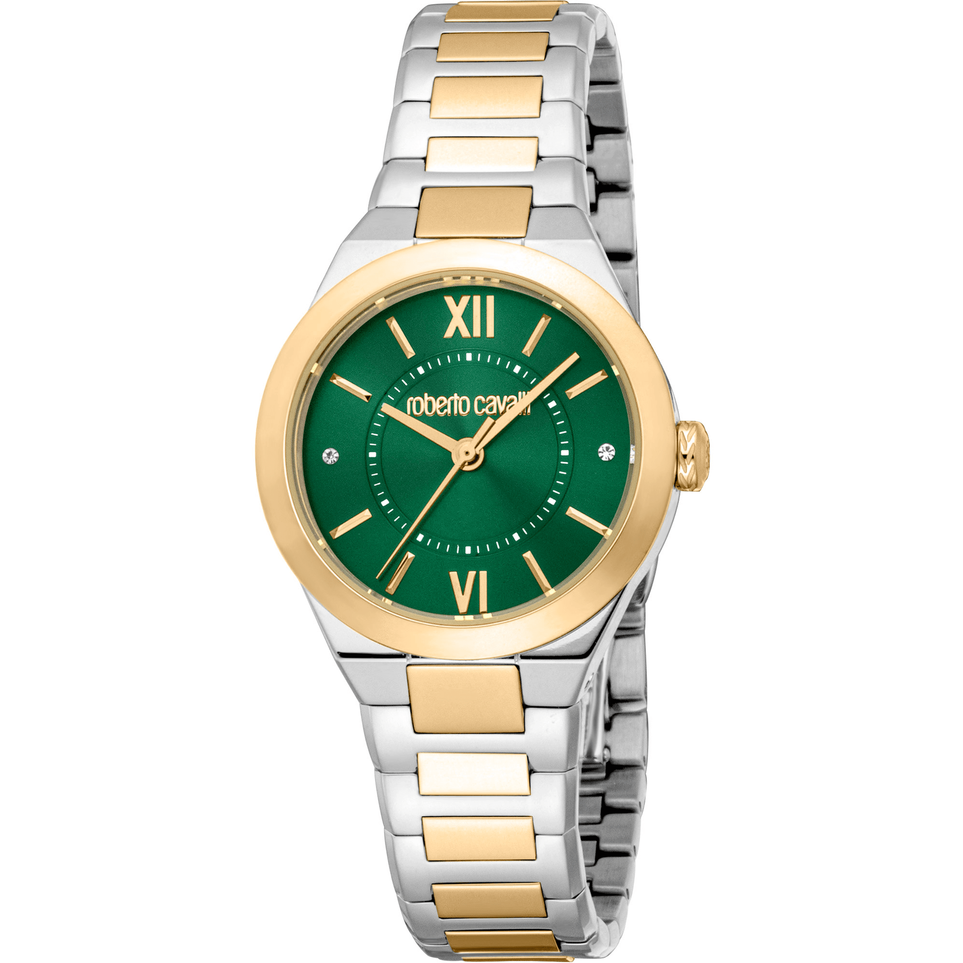 Roberto Cavalli Dame Rustfrit Stål Sølv & Guldfarvet Grøn Ur RC5L126M0065 - Urma.dk