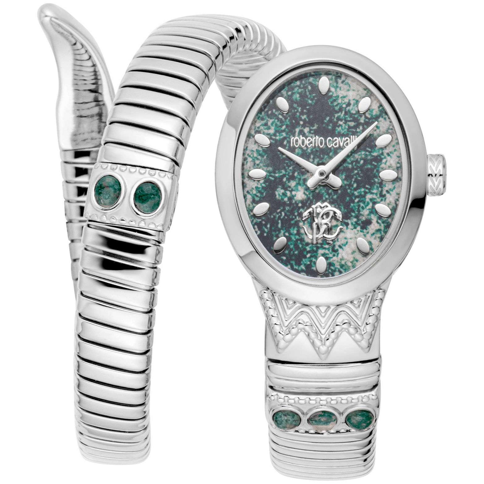Roberto Cavalli Dame Rustfrit Stål Sølvfarvet Grøn Ur RC5L104M0015 - Urma.dk