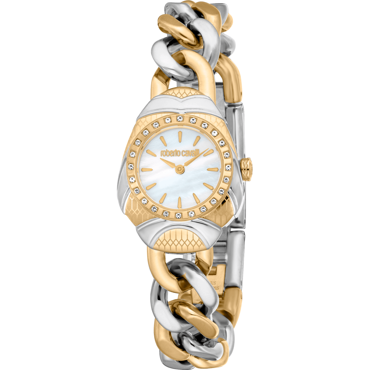 Roberto Cavalli Dame Rustfrit Stål Sølv/Guld Hvid Ur RC5L093M0055 - Urma.dk