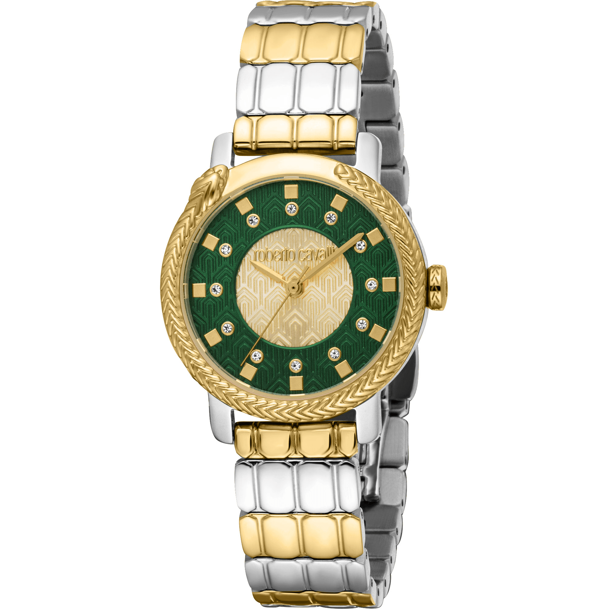 Roberto Cavalli Dame Rustfrit Stål Sølv/Guldfarvet Grøn Ur RC5L116M0085 - Urma.dk