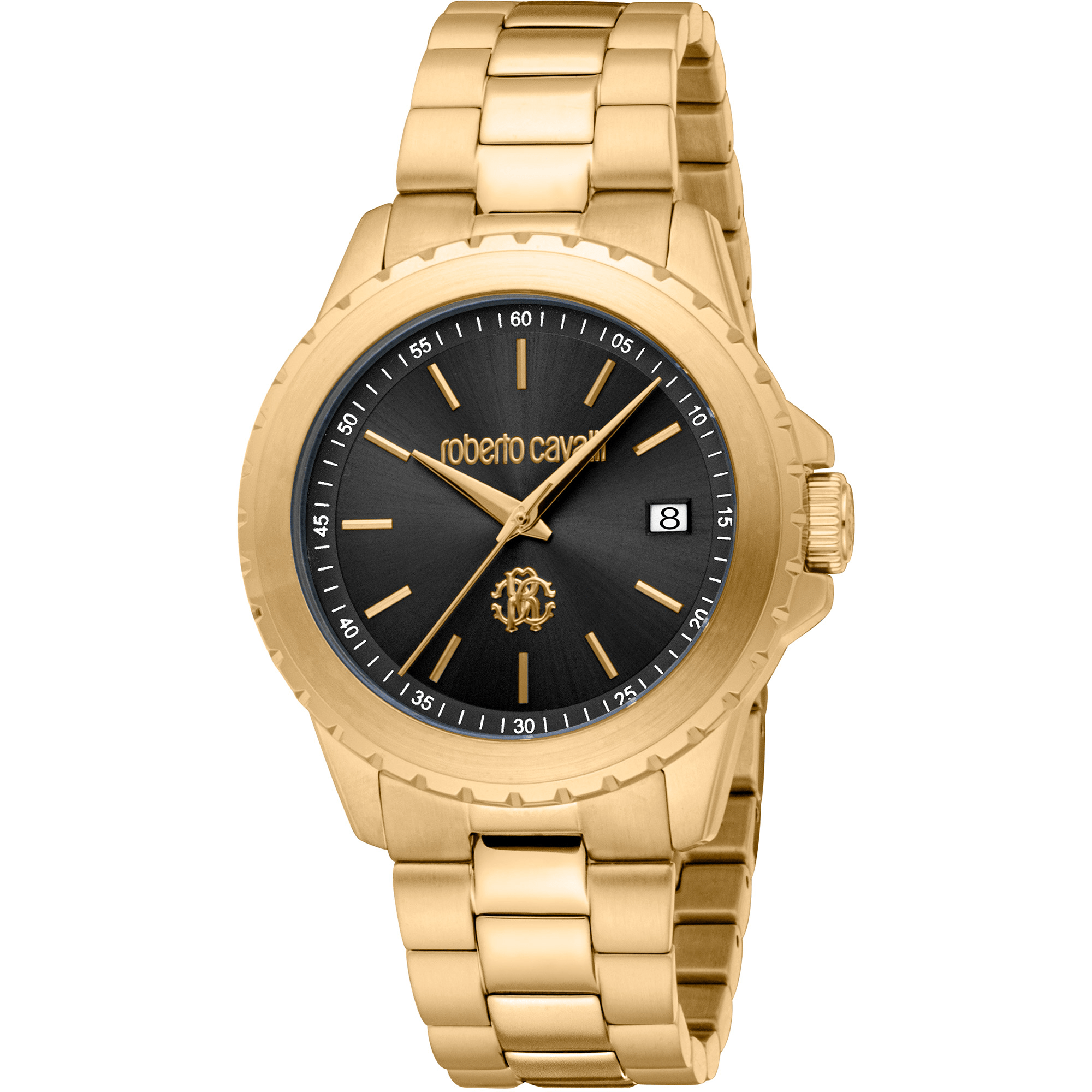 Roberto Cavalli Herreur Rustfrit Stål Guldfarvet/Sort Analog Ur RC5G132M0055 - Urma.dk