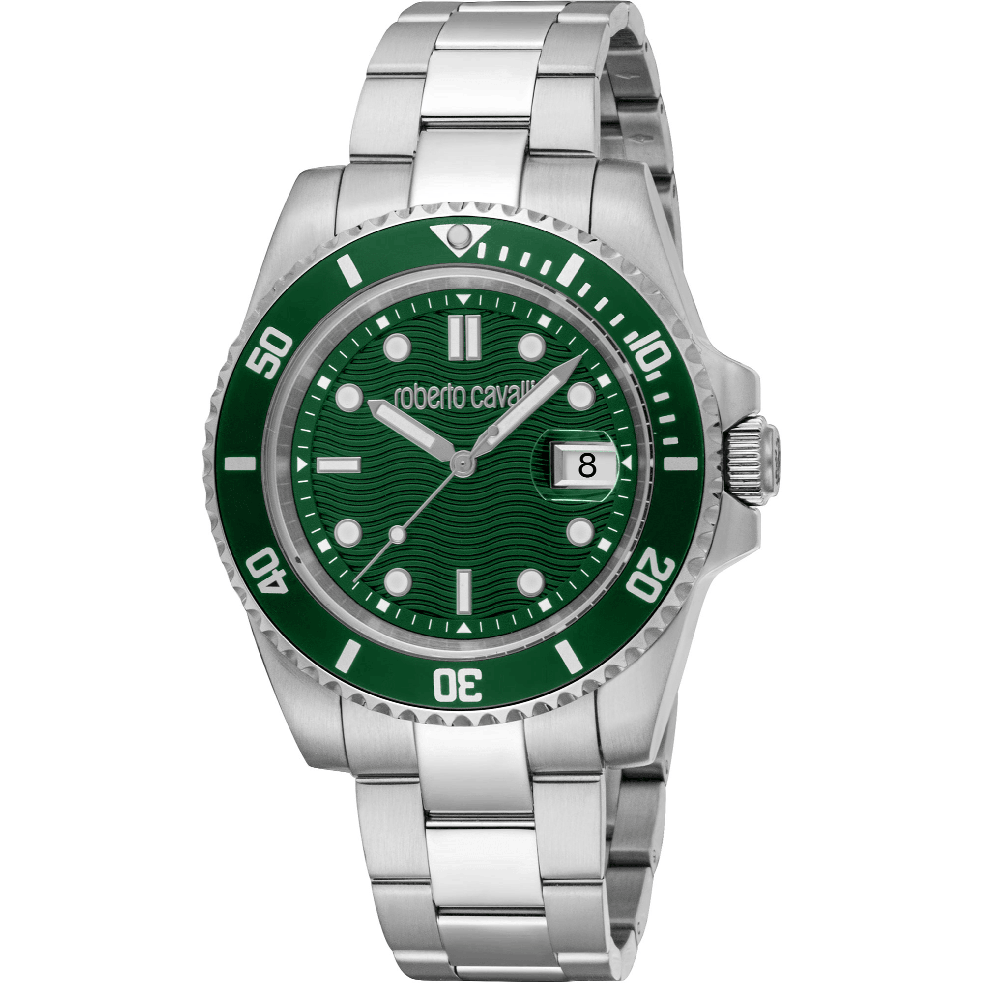 Roberto Cavalli Herreur Rustfrit Stål Sølvgrå/Grøn Analog Ur RC5G168M0025 - Urma.dk