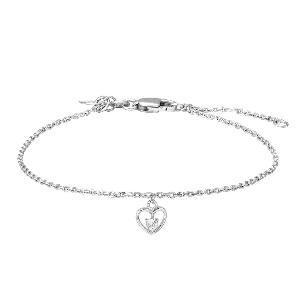 Rod. silver bracelet heart w/cz - Urma.dk