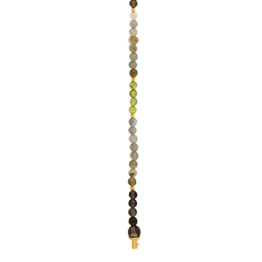 Røgquartz, labradorite, peridot system - kæde 4mm - Urma.dk