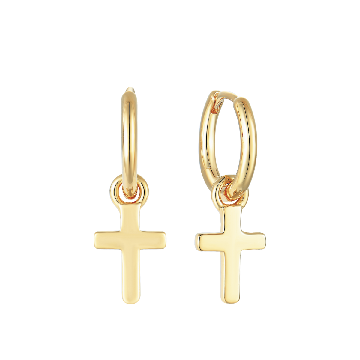 Sølvforgyldt knækcreol med kors som hænger. Mål 10 x 1,5 x 11 mm.