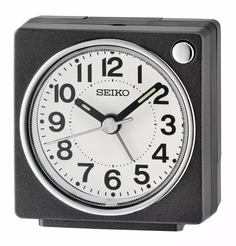 Seiko vækkeur med lydløs sekundviser - Sort - 6,5 x 6,5 cm - Urma.dk