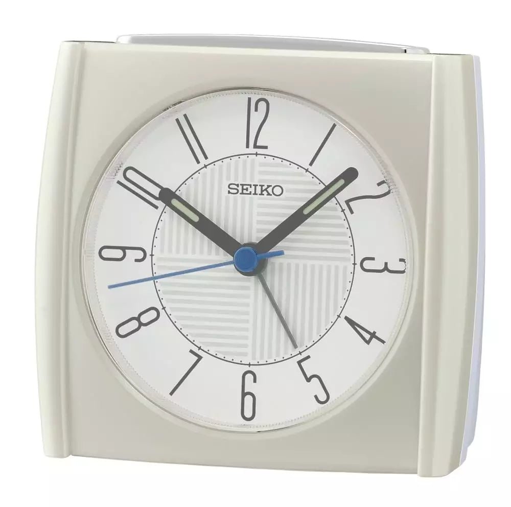 Seiko vækkeur med lys, snooze og lydløs sekundviser - Hvid - 8,5 x 9 x 6,3 cm - Urma.dk