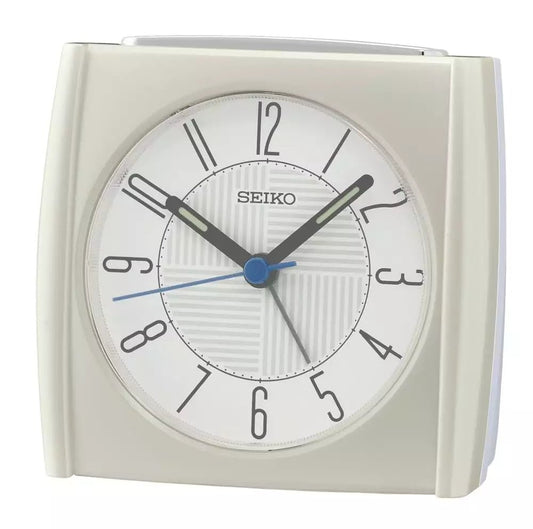 Seiko vækkeur med lys, snooze og lydløs sekundviser - Hvid - 8,5 x 9 x 6,3 cm - Urma.dk