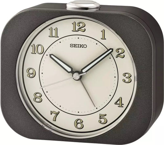 Seiko vækkeur med lys, snooze og lydløs sekundviser - Grå - 9,5 x 9,4 x 6,6 cm - Urma.dk