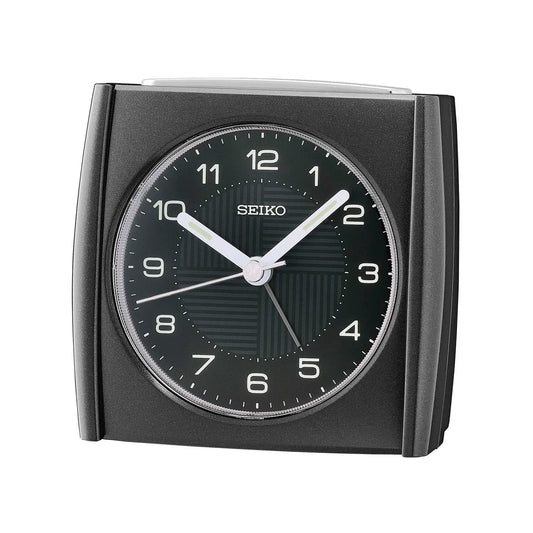 Seiko vækkeur med lys, snooze og lydløs sekundviser - Sort - 8,5 x 9 x 6,3 cm - Urma.dk
