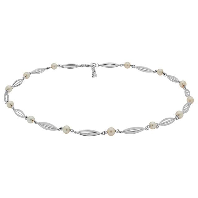 SIERSBØL Rhod. sølv bur&perle (FWP)collier 41+3cm - Urma.dk