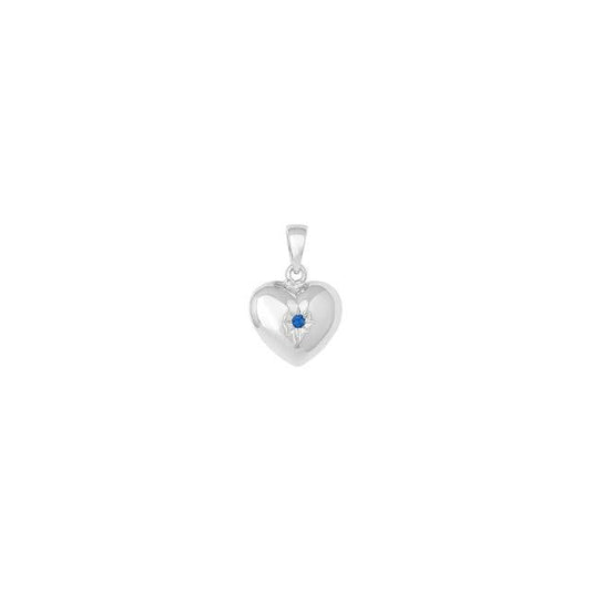 SIERSBØL rhod. sølv hjerte m. synt safir 17x10mm - Urma.dk