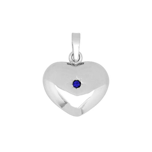 SIERSBØL rhod. sølv hjerte m. synt safir 20x15mm - Urma.dk