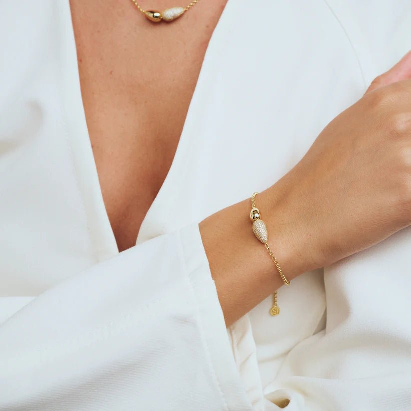 Sif 18 karat forgyldt sterling sølv Armbånd Goccia Due SJ - B2589 - CZ - YG - Urma.dk