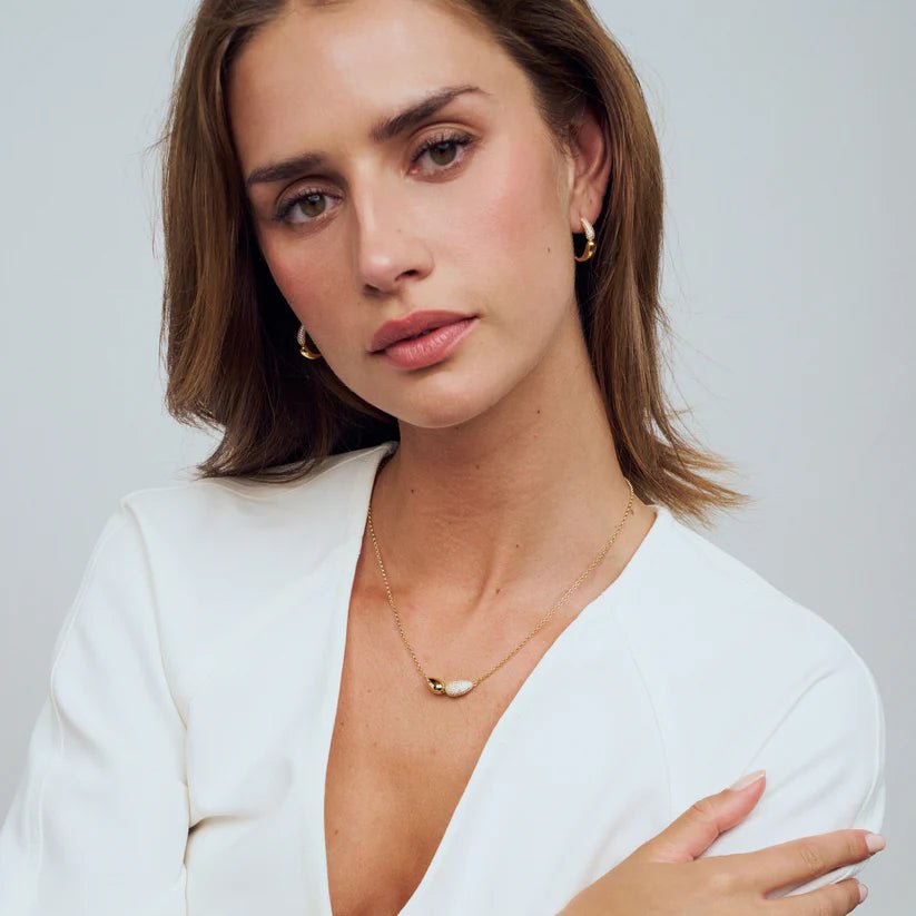 Sif 18 karat forgyldt sterling sølv Halskæde Goccia Due SJ - N2589 - CZ - YG - Urma.dk