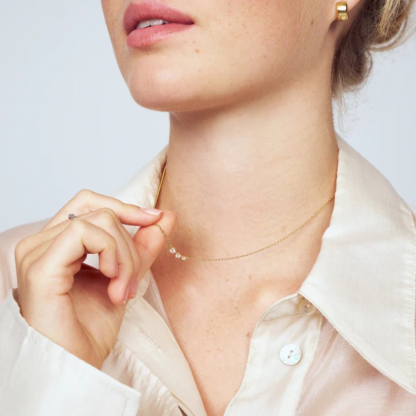 Sif 18 karat forgyldt sterling sølv Halskæde Lucente Tre SJ - N2703 - CZ - YG - Urma.dk