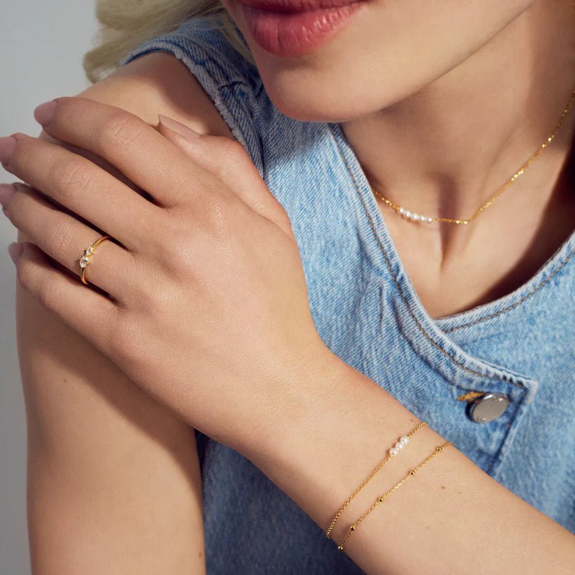 Sif 18 karat forgyldt sterling sølv Halskæde Perla Cinque SJ - N2735 - P - YG - Urma.dk