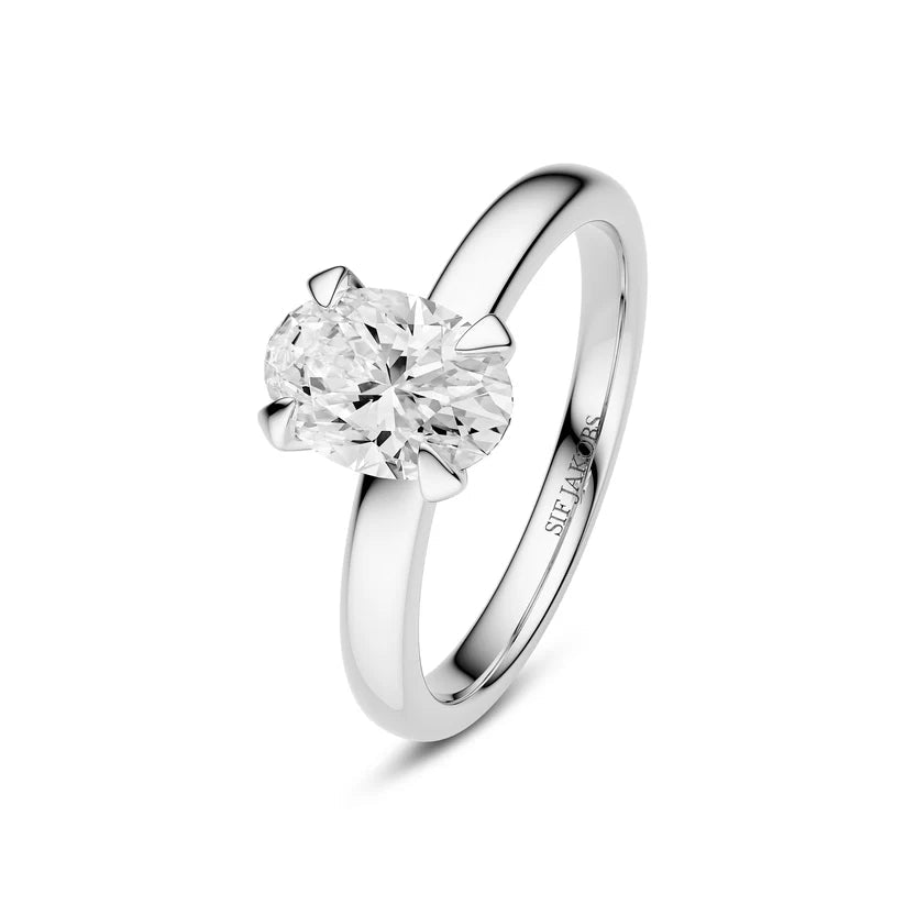 Sif Ring Grace Ovale Solitaire - 14 kt. guld el. hvidguld 1.00 - 3.00 ct TW G - H VS lab - grown diamant SJ - R2568 - WD - WG - Urma.dk