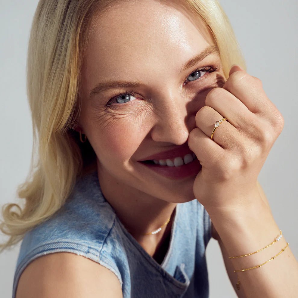 Sif Ring Ovale Due SJ - R2745 - CZ - YG - Urma.dk