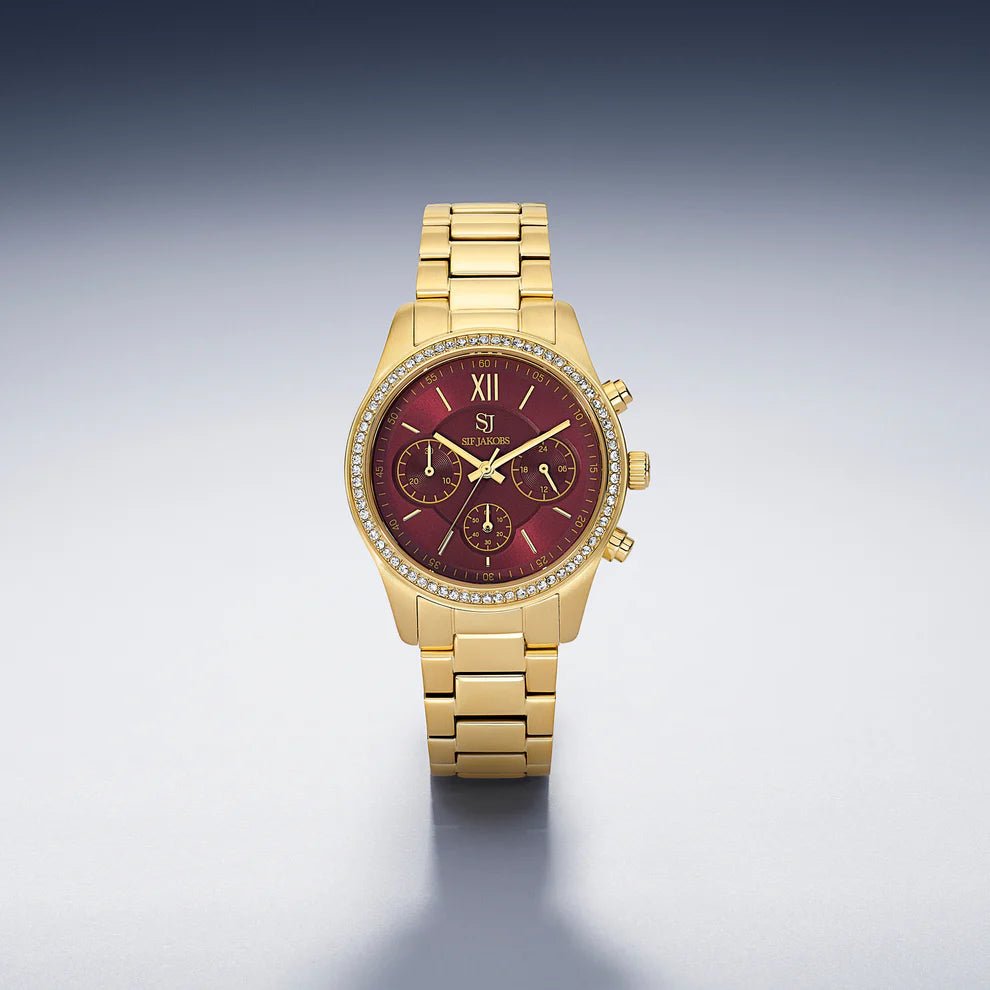 Sif Ur Domenica Burgundy urskive og hvide zirkoner SJ - W2407 - CZ - YG - Urma.dk