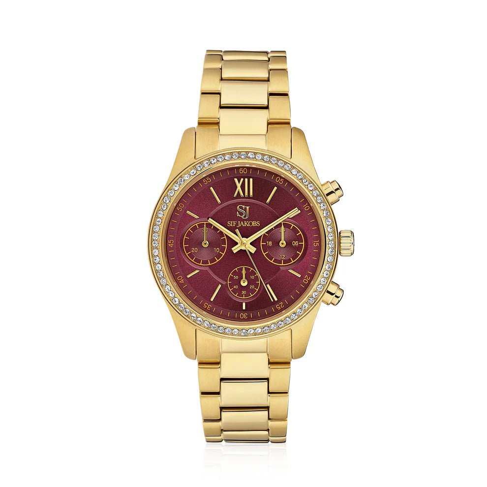 Sif Ur Domenica Burgundy urskive og hvide zirkoner SJ - W2407 - CZ - YG - Urma.dk