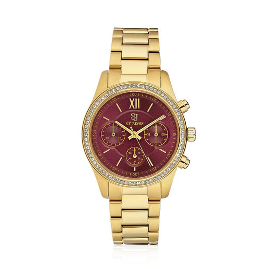 Sif Ur Domenica Burgundy urskive og hvide zirkoner SJ - W2407 - CZ - YG - Urma.dk