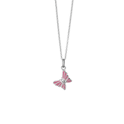 SØLV COLLIER M/EMALJE PINK SOMMERFUGL