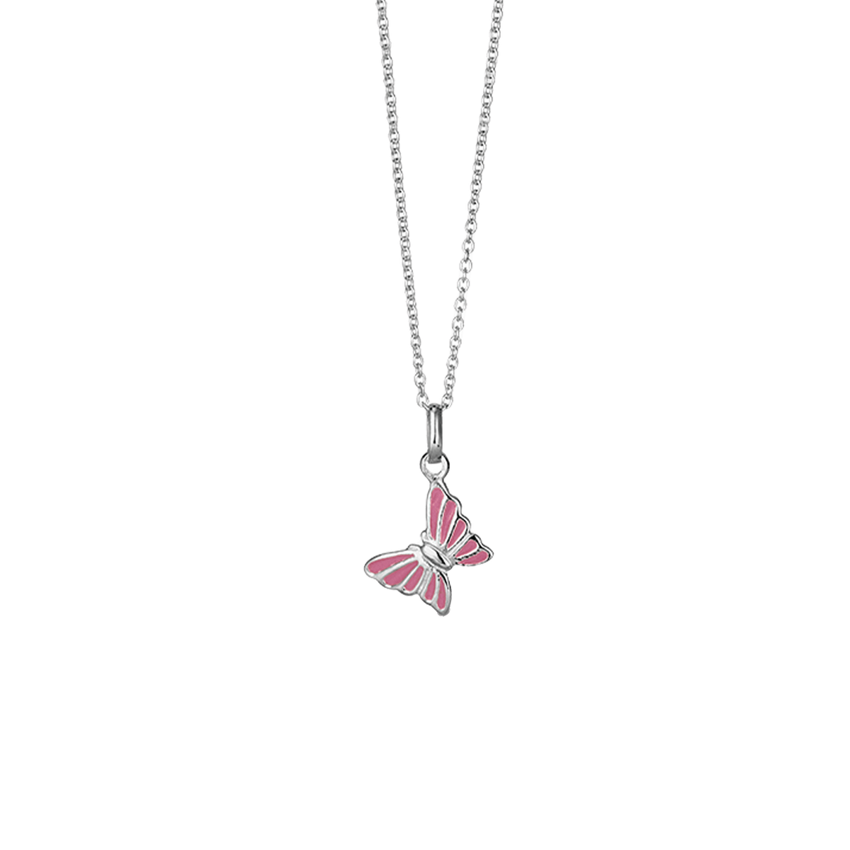 SØLV COLLIER M/EMALJE PINK SOMMERFUGL