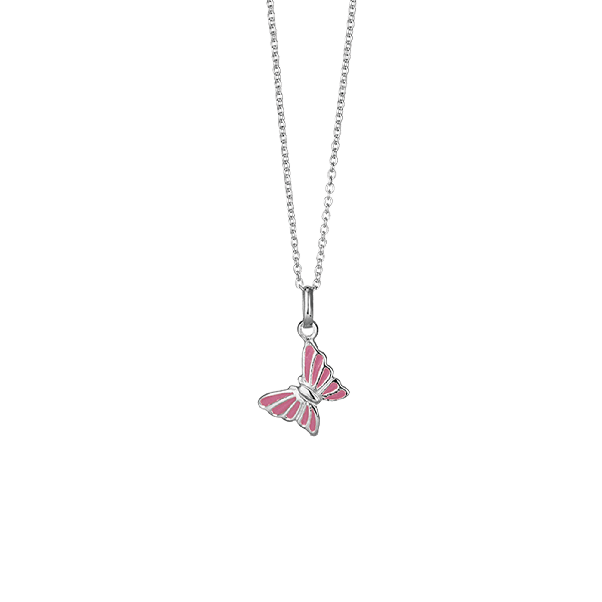 SØLV COLLIER M/EMALJE PINK SOMMERFUGL